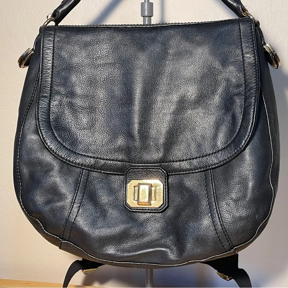 Vintage Y2K Juicy Couture Black Leather Convertible Backpack Shoulder Bag
